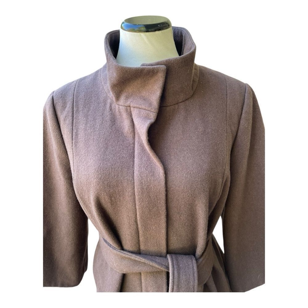 Mossimo Brown Belted 3/4 Sleeves Lined Cropped Jacket Sz XXL Classic Wool Blend - Picture 3 of 5